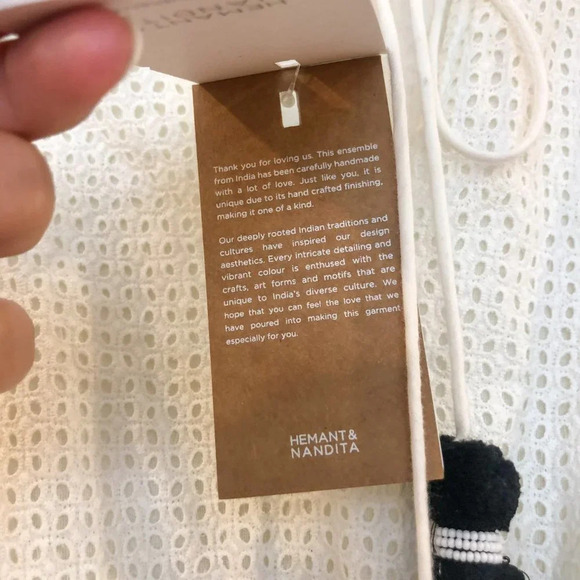 RARE Hemant & Nandita Embroidered Eyelet Tassled V Neck Cotton Mini Dress XS NWT - Picture 8 of 11